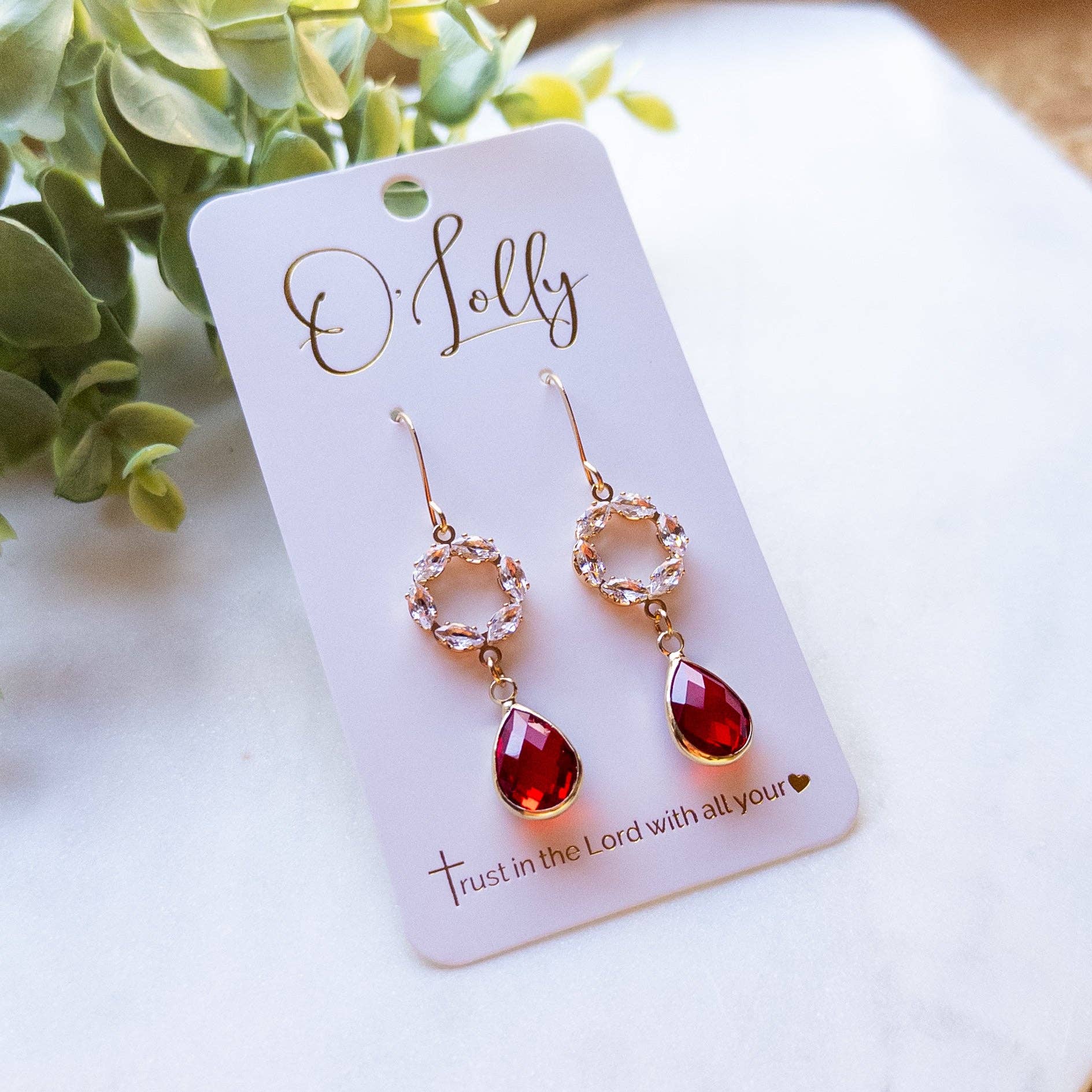 O’Lolly Jewelry - Pave w/ Red Glad Teardrop Dangle Earrings