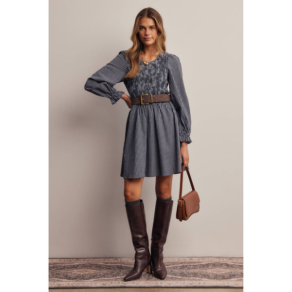 Smocked Gingham Mini Dress