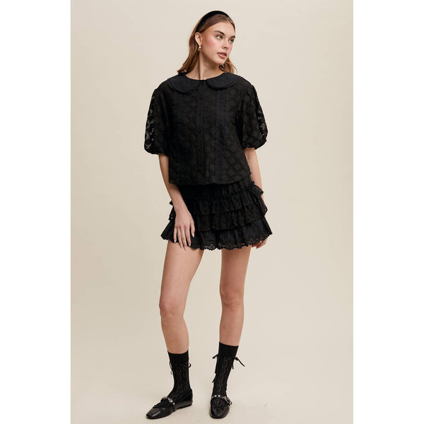 Lace Tiered Shorts with Ruffle Details