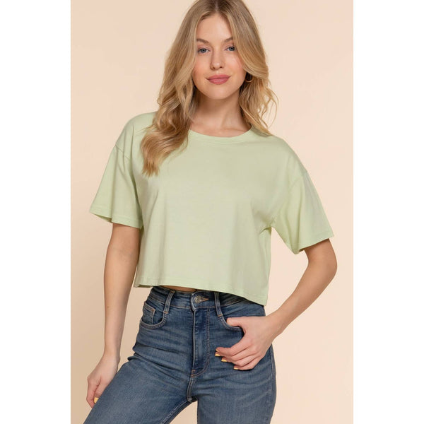 Short Sleeve Crew Neck Oversize Crop Cotton Knit Tee