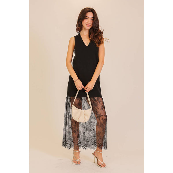 Lumiere - Lace Hem Sleeveless Knit Midi Dress
