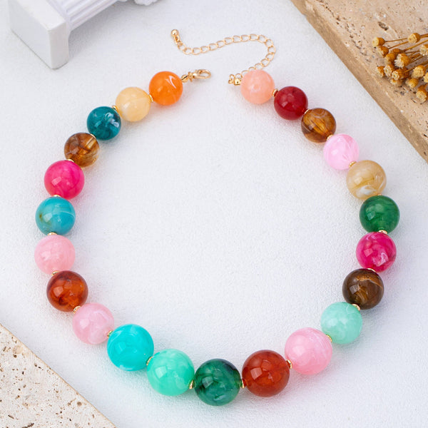 Vintage-Inspired Multi Marbled Resin Necklace