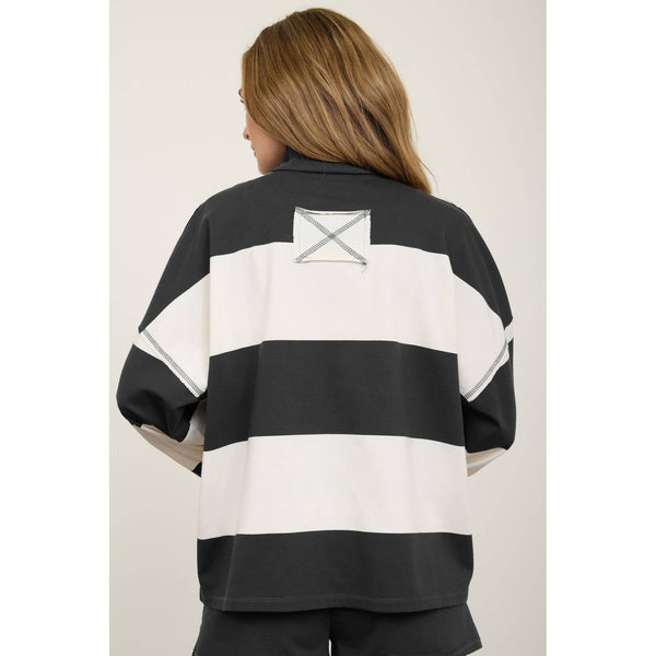 Wide Stripe Half Zip Top With Matching Shorts