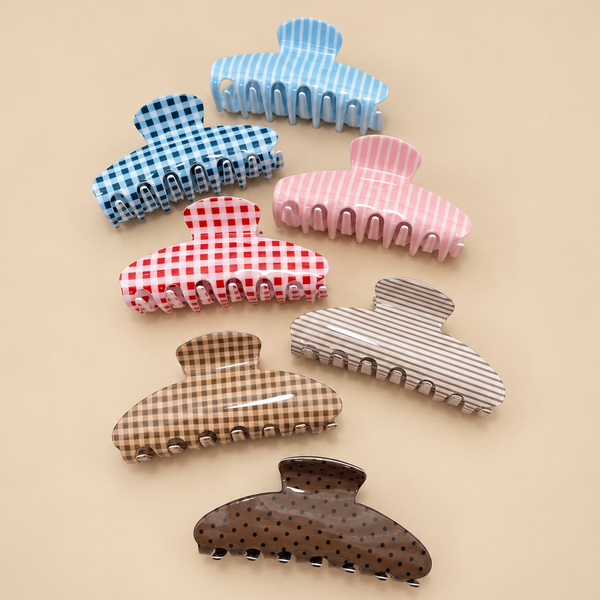 JOSSLYN by wall to wall - JUMBO STRIPE PLAID OVAL HAIR CLAW CLIPS | 40H1020