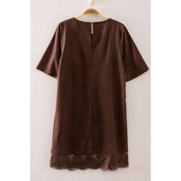 Faux Suede Lace Hem Mini Dress