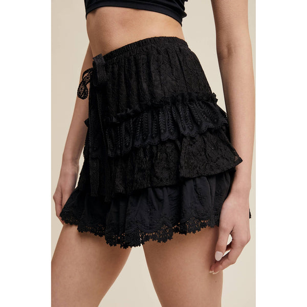 Lace Tiered Shorts with Ruffle Details