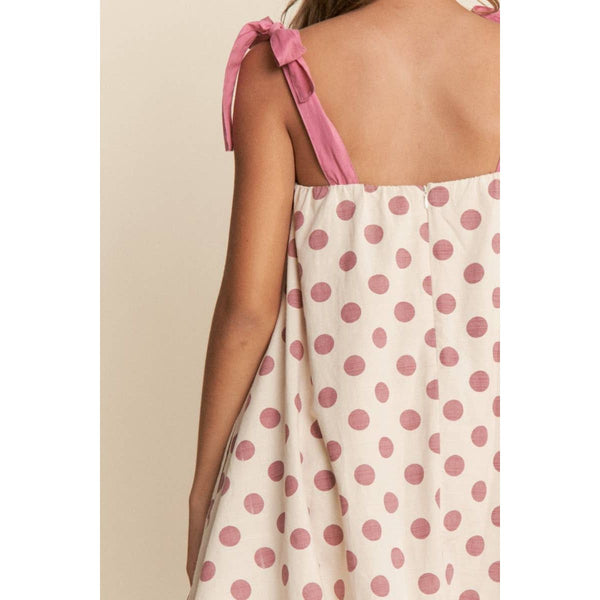 A-line Polka-dot Sleeveless Mini Dress - Dusty Pink