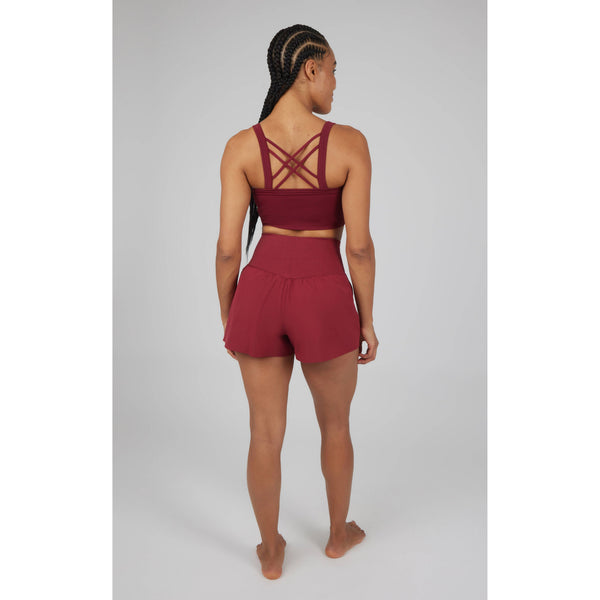 Women's Rib Strappy Back Bra with Cups and Short