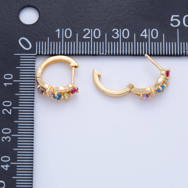 18K Gold Filled Multicolor  Cluster Huggie Earrings | AI350