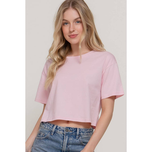 Short Sleeve Crew Neck Oversize Crop Cotton Knit Tee