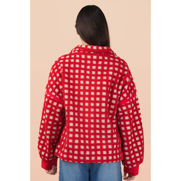 Oversized Checker Fleece Jacket