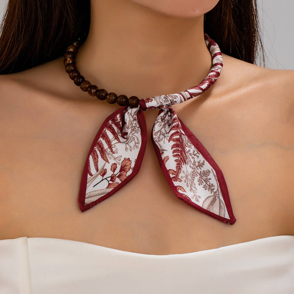 JOSSLYN by wall to wall - Silky Scarf & Beaded Strand Collar Choker Necklace| 80N93970