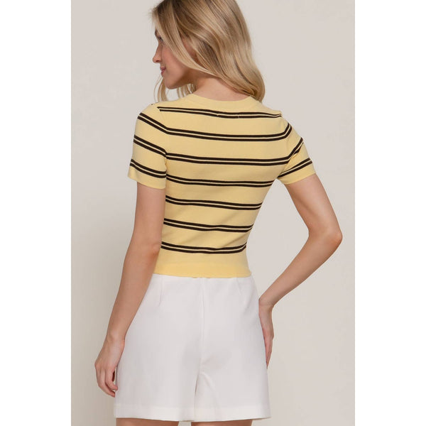 Short Sleeve Crew Neck Striped Sweater