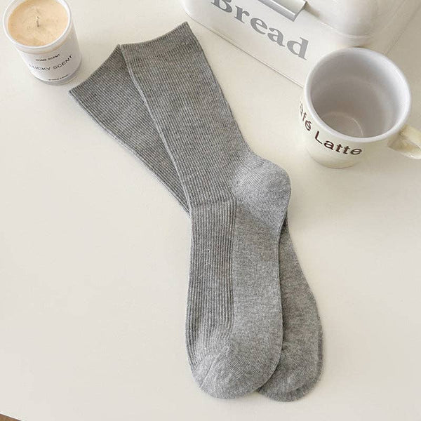 Solid Color Ribbed Simple Socks