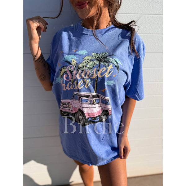 Sunset Chaser Bronco Graphic Tee on Flo Blue
