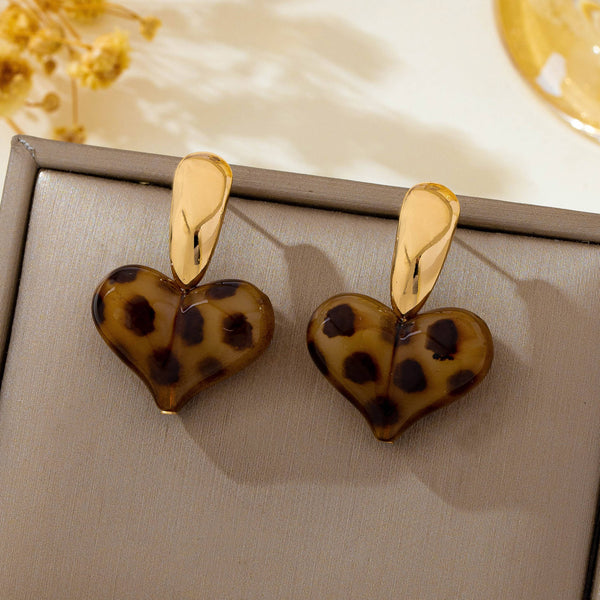 JOSSLYN by wall to wall - Animal Leopard Resin Heart Drop Earrings | 80E63256