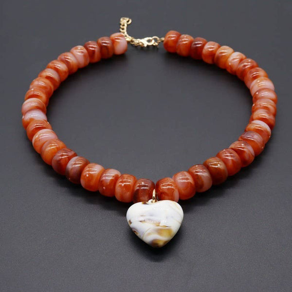 JOSSLYN by wall to wall - Heart Pendant Resin Beaded Necklaces | 40NK9701