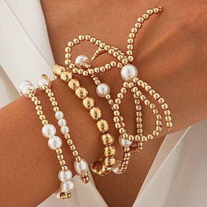 JOSSLYN by wall to wall - MULTI LAYER BALL CHAIN BEAD PEARL BOW BRACELET | 40B5135