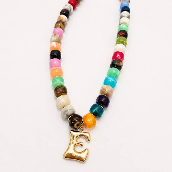 JOSSLYN by wall to wall - Multi Chunky Beaded Initial Charm Necklace Set | 40NK9655