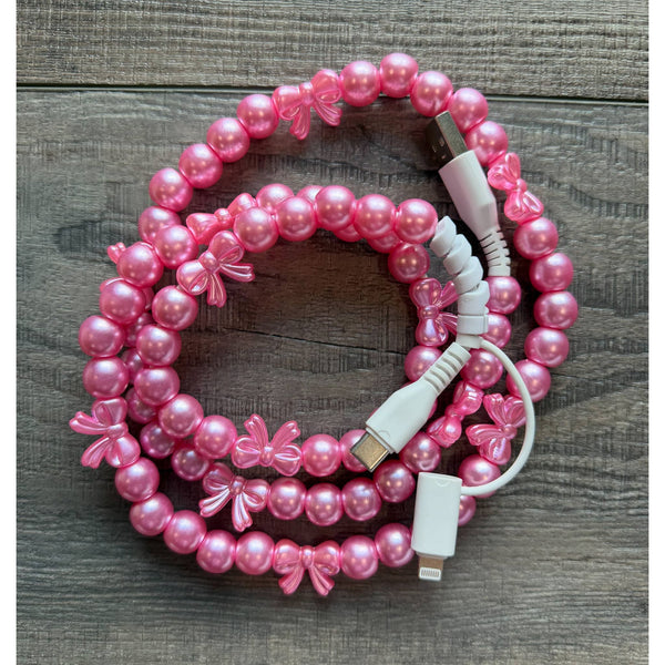 Bows Beaded Phone Charger with Lightning & USB-C Cable