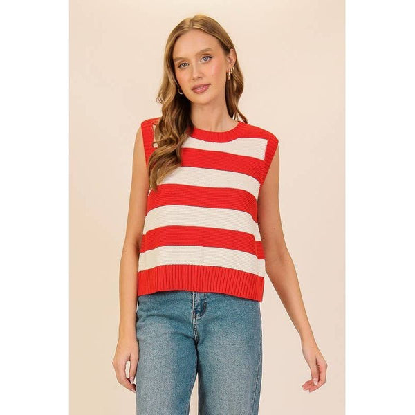 Lumiere - Striped Sleeveless Knitted Sweater