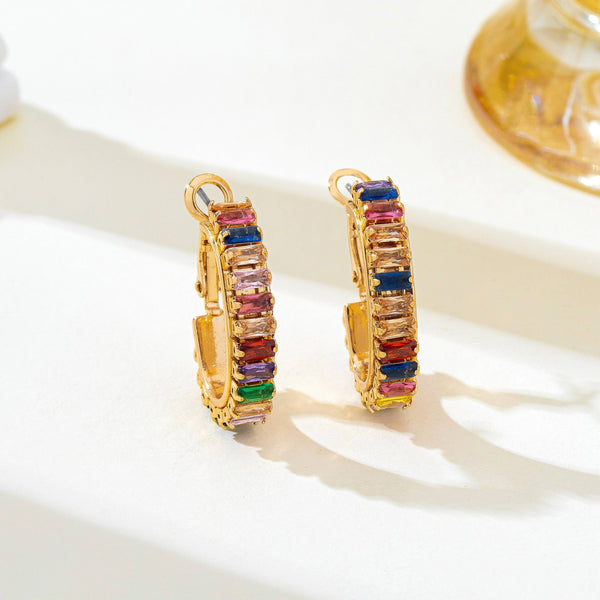JOSSLYN by wall to wall - Multicolor Baguette Crystal Hoop Earrings | 80E62401