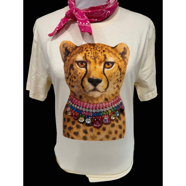 Jeweled Collar Leopard Tee