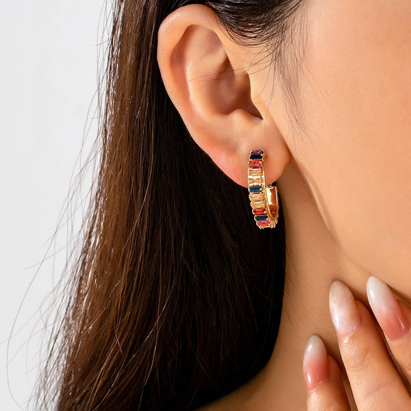 JOSSLYN by wall to wall - Multicolor Baguette Crystal Hoop Earrings | 80E62401