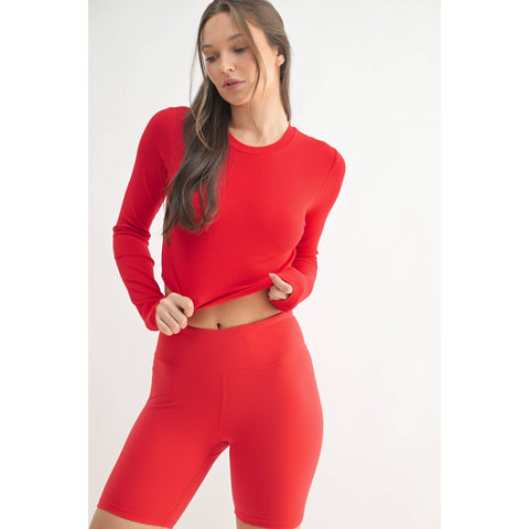 Essential Micro-Ribbed Long-Sleeved Cropped Athleisure Top