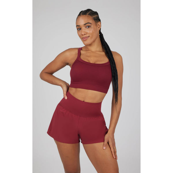 Women's Rib Strappy Back Bra with Cups and Short