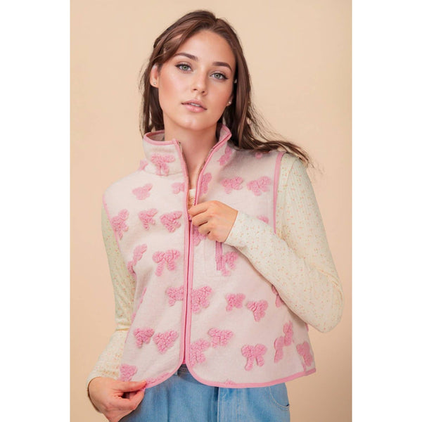 Textured Bow & Floral Printed Vest