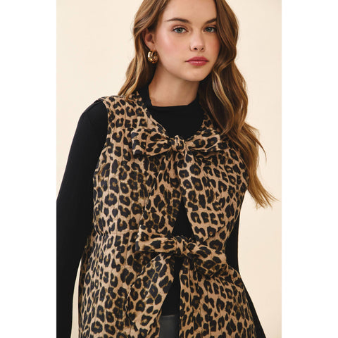 Leopard Print Front Bow Tie Closures Vest