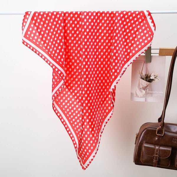JOSSLYN by wall to wall - Red Gingham Silk-Finish Square Scarf | 40SC710