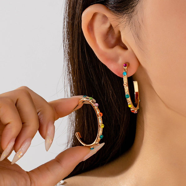 JOSSLYN by wall to wall - Multi Color Gemstone Hoop Earrings | 80E62415
