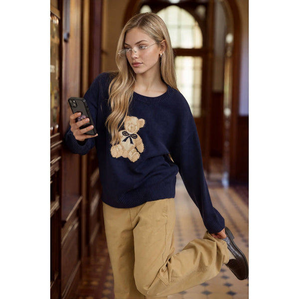 Teddy Jacquard Crew Neck Sweater