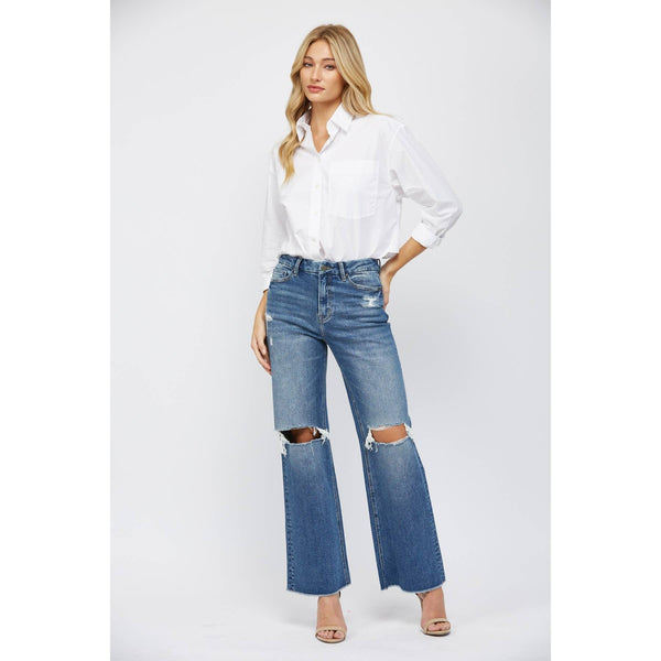 Mica Denim - Super Wide Leg Distressed Jeans