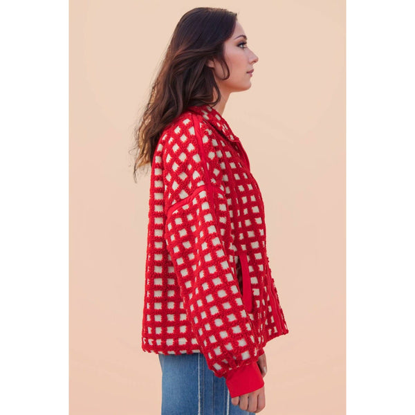 Oversized Checker Fleece Jacket