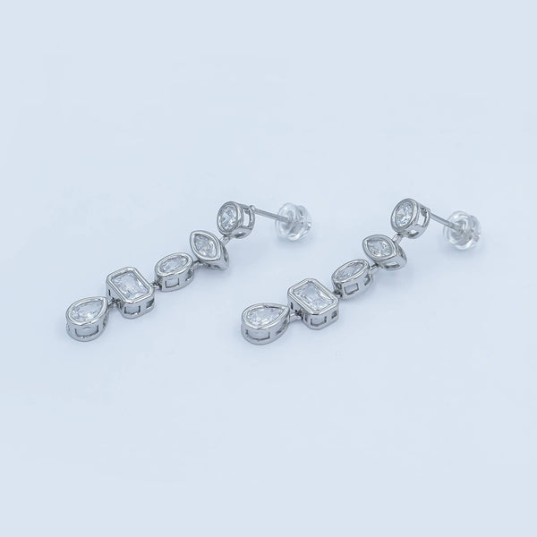 24K Gold Filled Geometric CZ Bezel Drop Stud Earrings in Gold & Silver