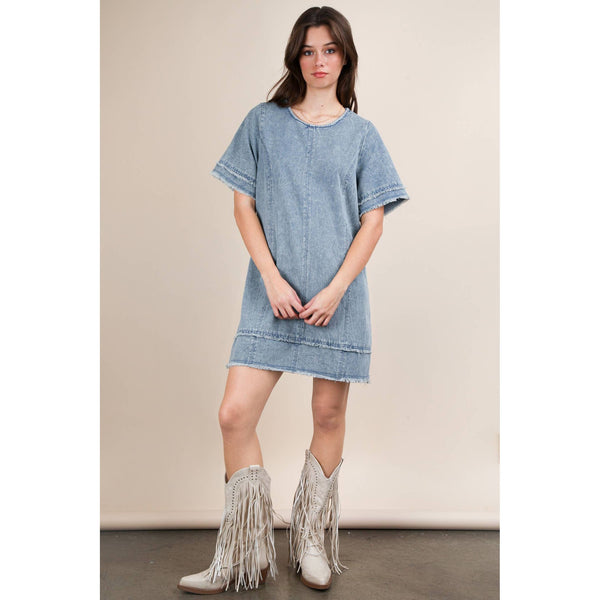 Washed Denim Shift Mini Dress by VERY J