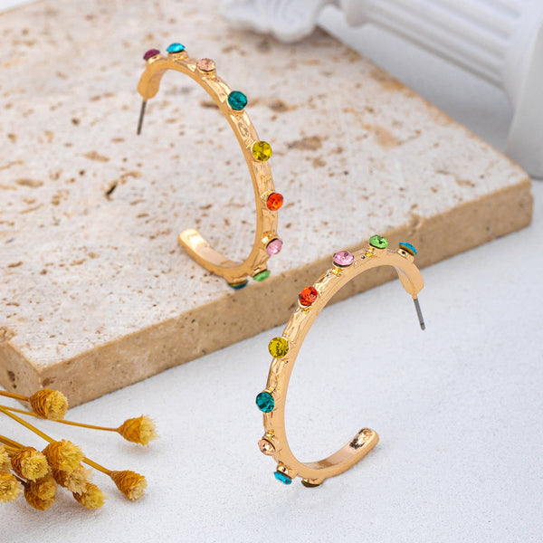 JOSSLYN by wall to wall - Multi Color Gemstone Hoop Earrings | 80E62415