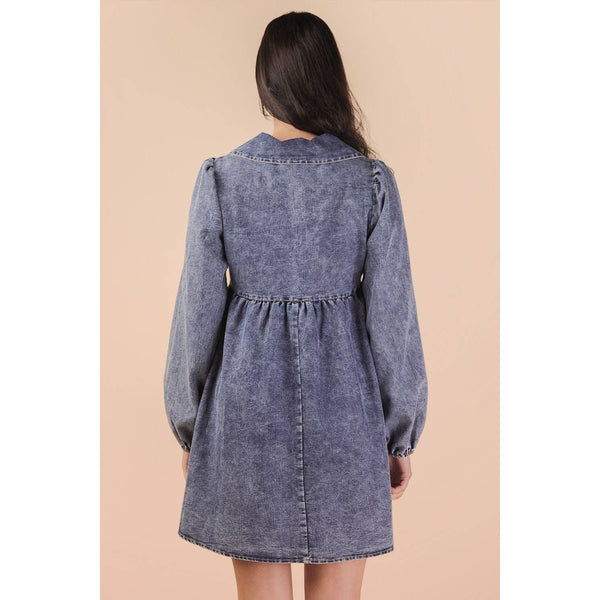 Washed Chambray Collared Mini Dress