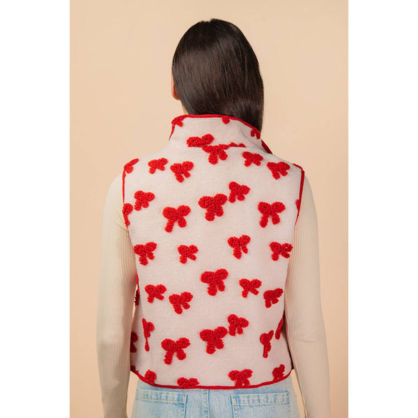 Textured Bow & Floral Printed Vest