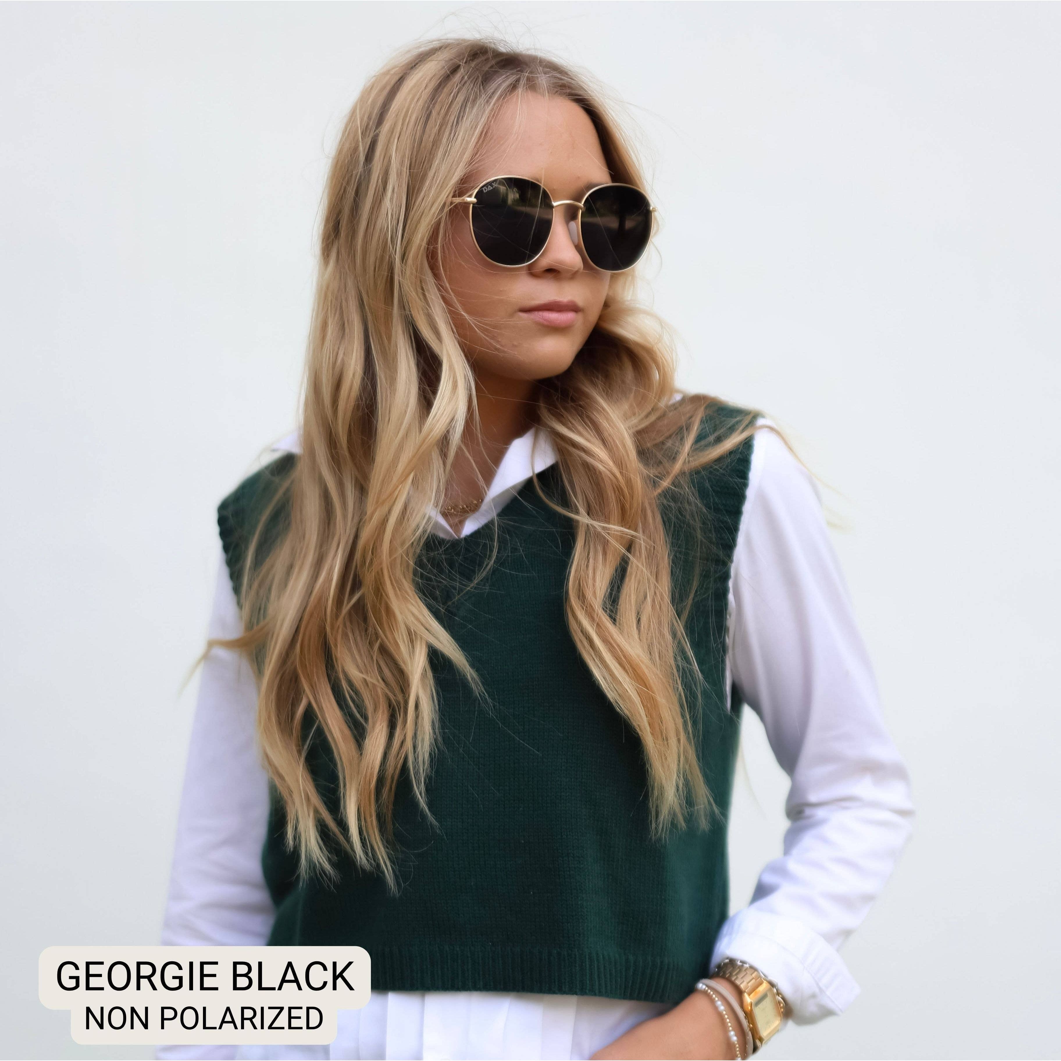 Georgie Black Women\'s Large Round Sunglasses By DAX Eyewear Round Frames – DAX Eyewear main image 4