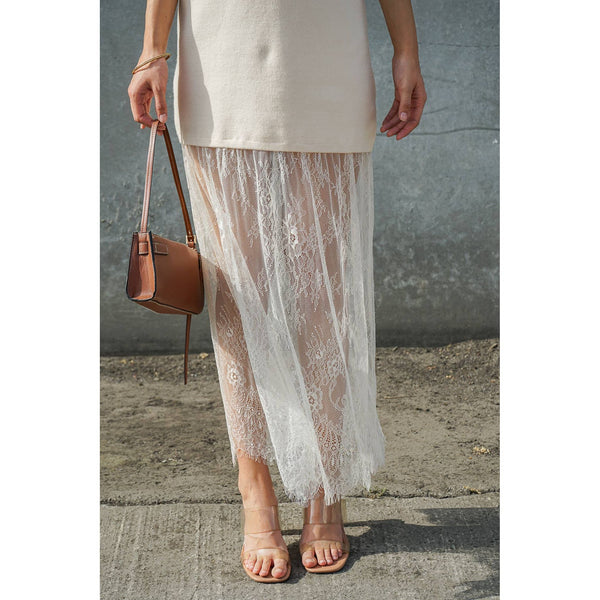 Lumiere - Lace Hem Sleeveless Knit Midi Dress