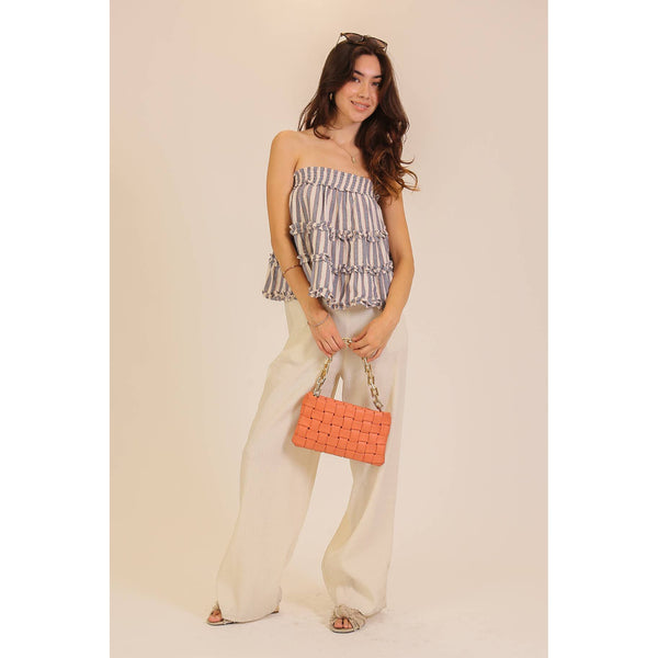 Ruffled Tiered Stripe Strapless Top