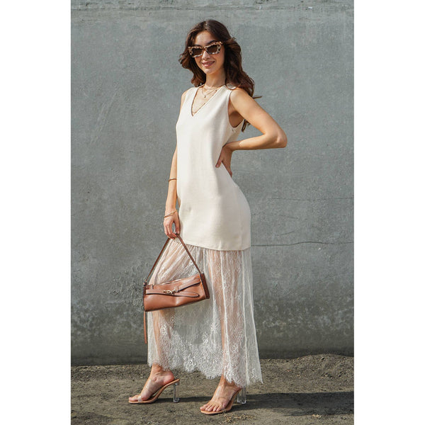 Lumiere - Lace Hem Sleeveless Knit Midi Dress
