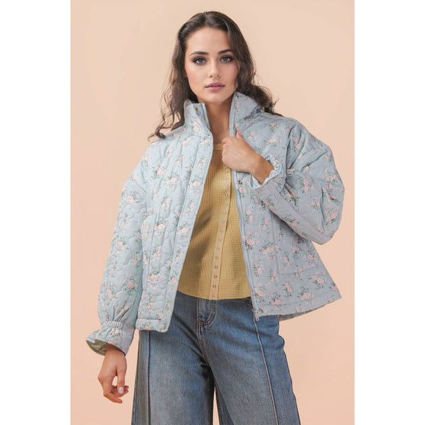 Floral Print Quilted Oversized Casual Jacket