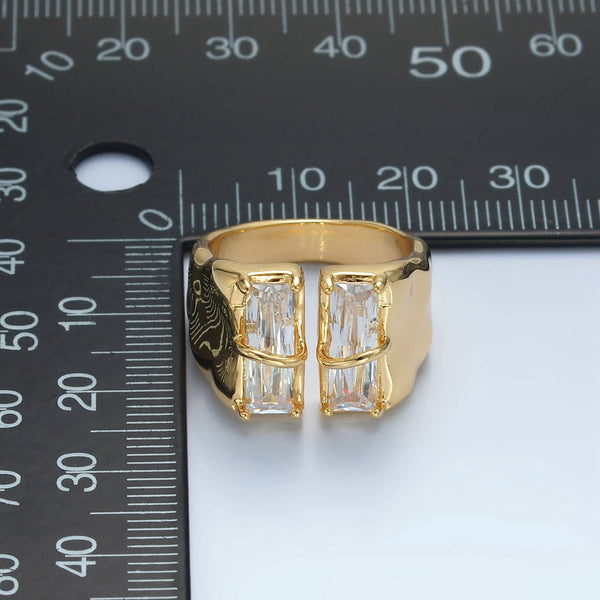 24K Gold Filled Double Baguette CZ Signet Wrap Ring