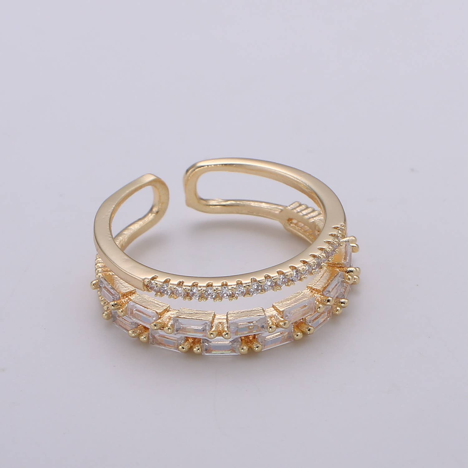 14K Gold Filled Baguette Micro Paved CZ Double Band Ring