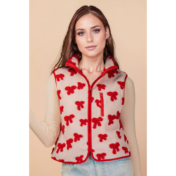 Textured Bow & Floral Printed Vest